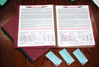 crew signature log with tickets